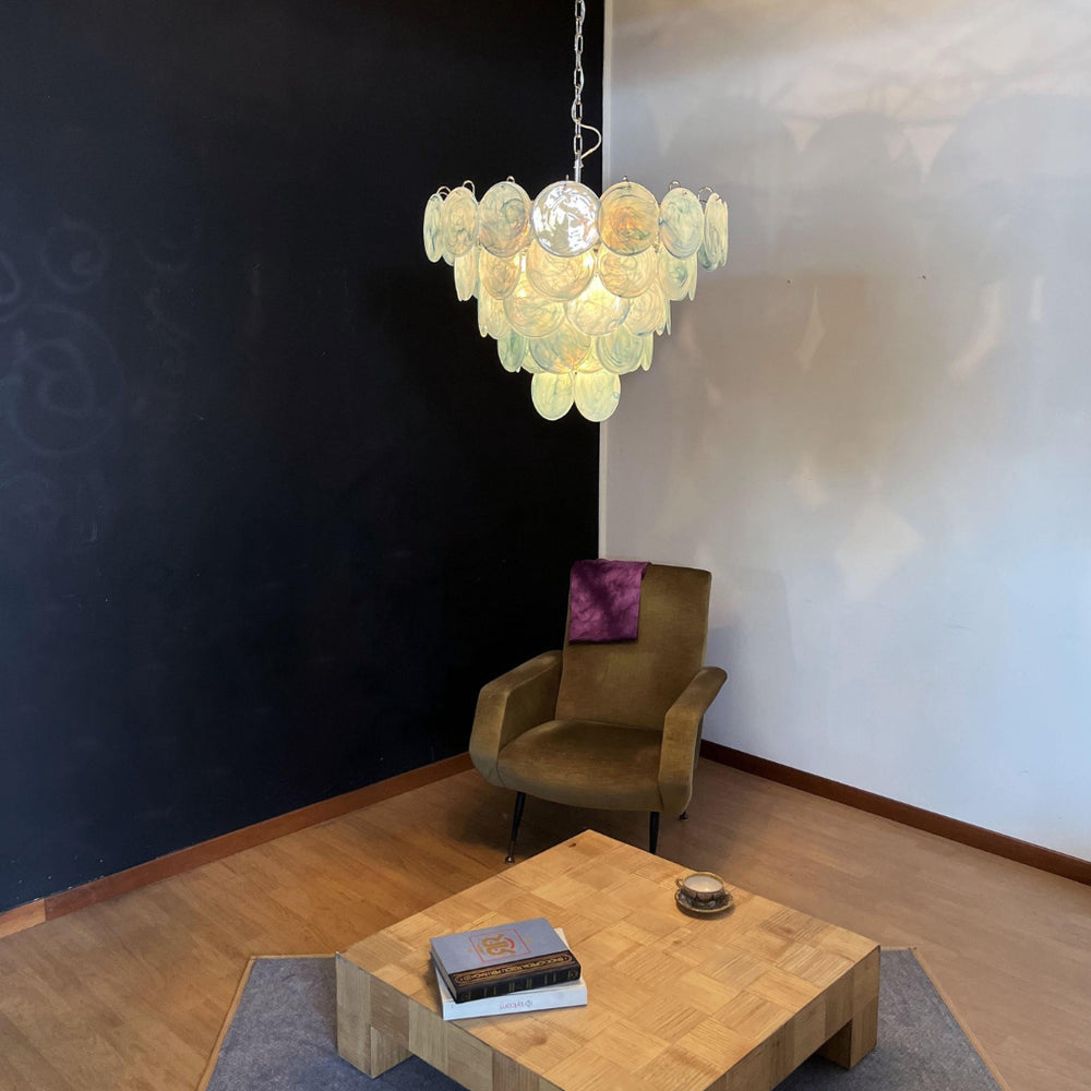 Camisa Murano Glass Chandelier – Hand-Blown Murano-Style Colored Glass Disc Chandelier
