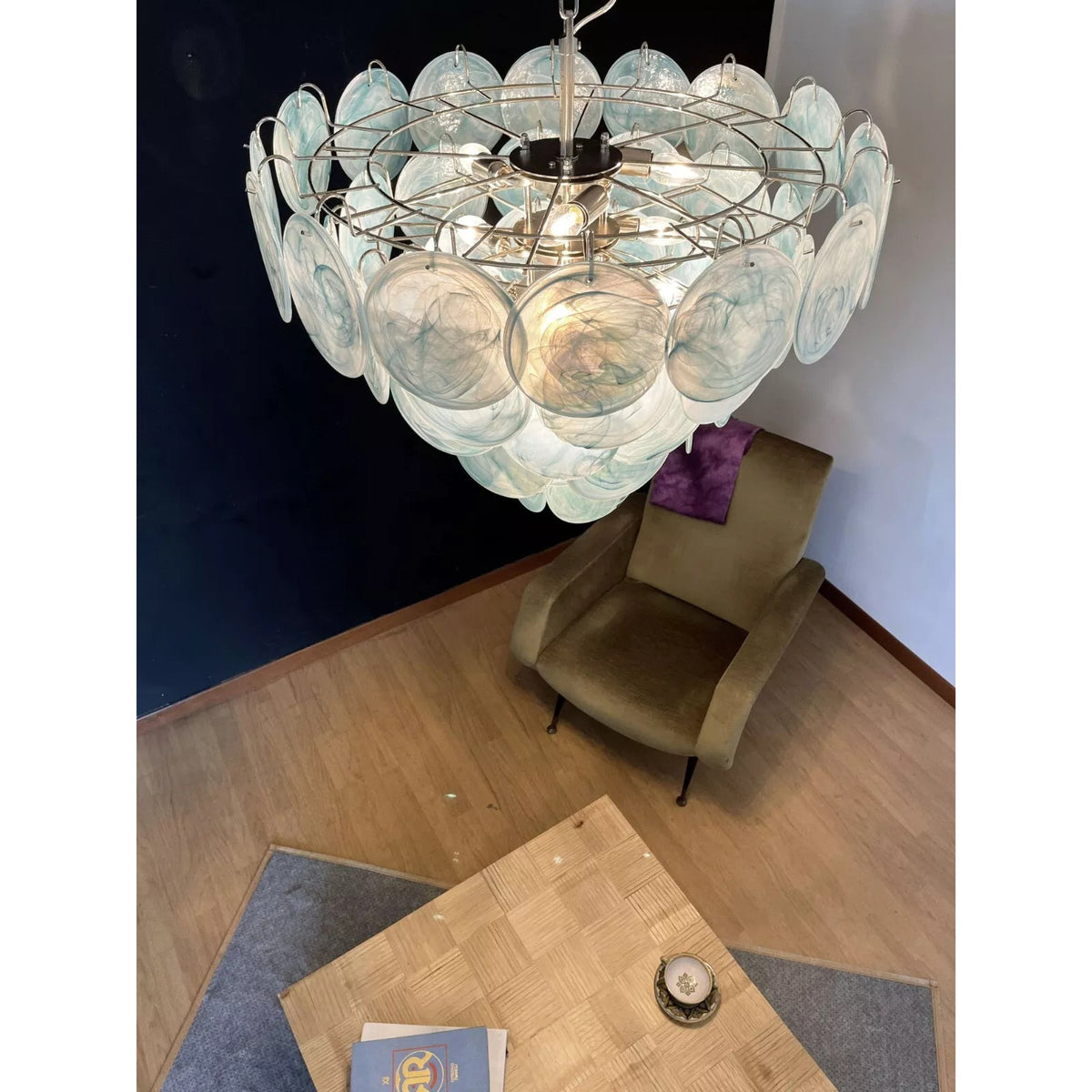 Camisa Murano Glass Chandelier – Hand-Blown Murano-Style Colored Glass Disc Chandelier