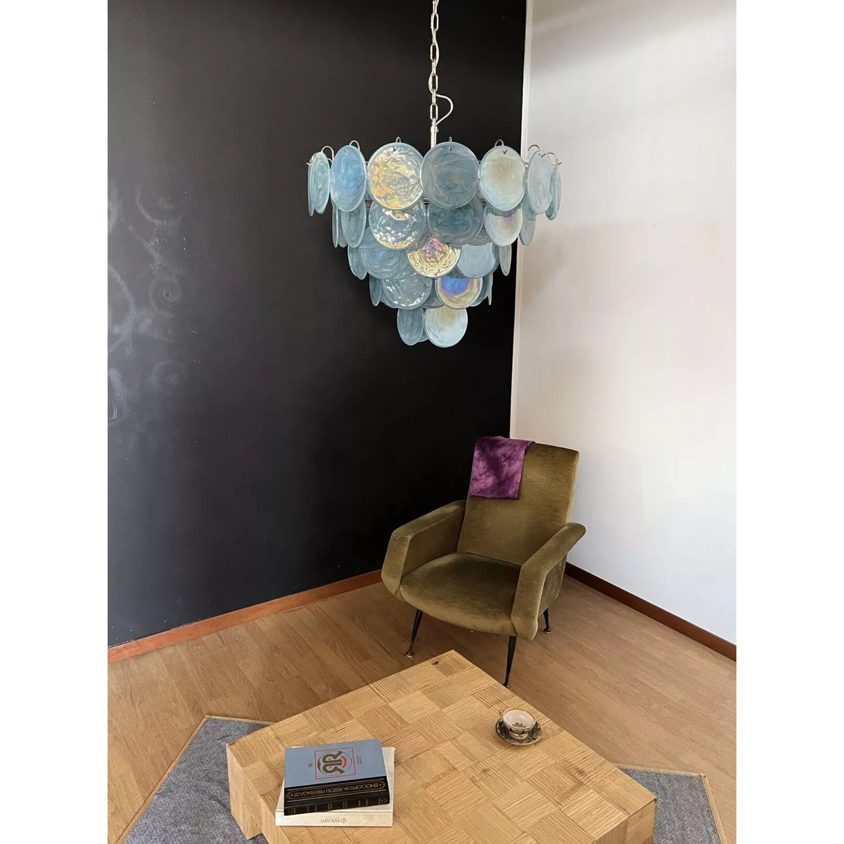 Camisa Murano Glass Chandelier – Hand-Blown Murano-Style Colored Glass Disc Chandelier