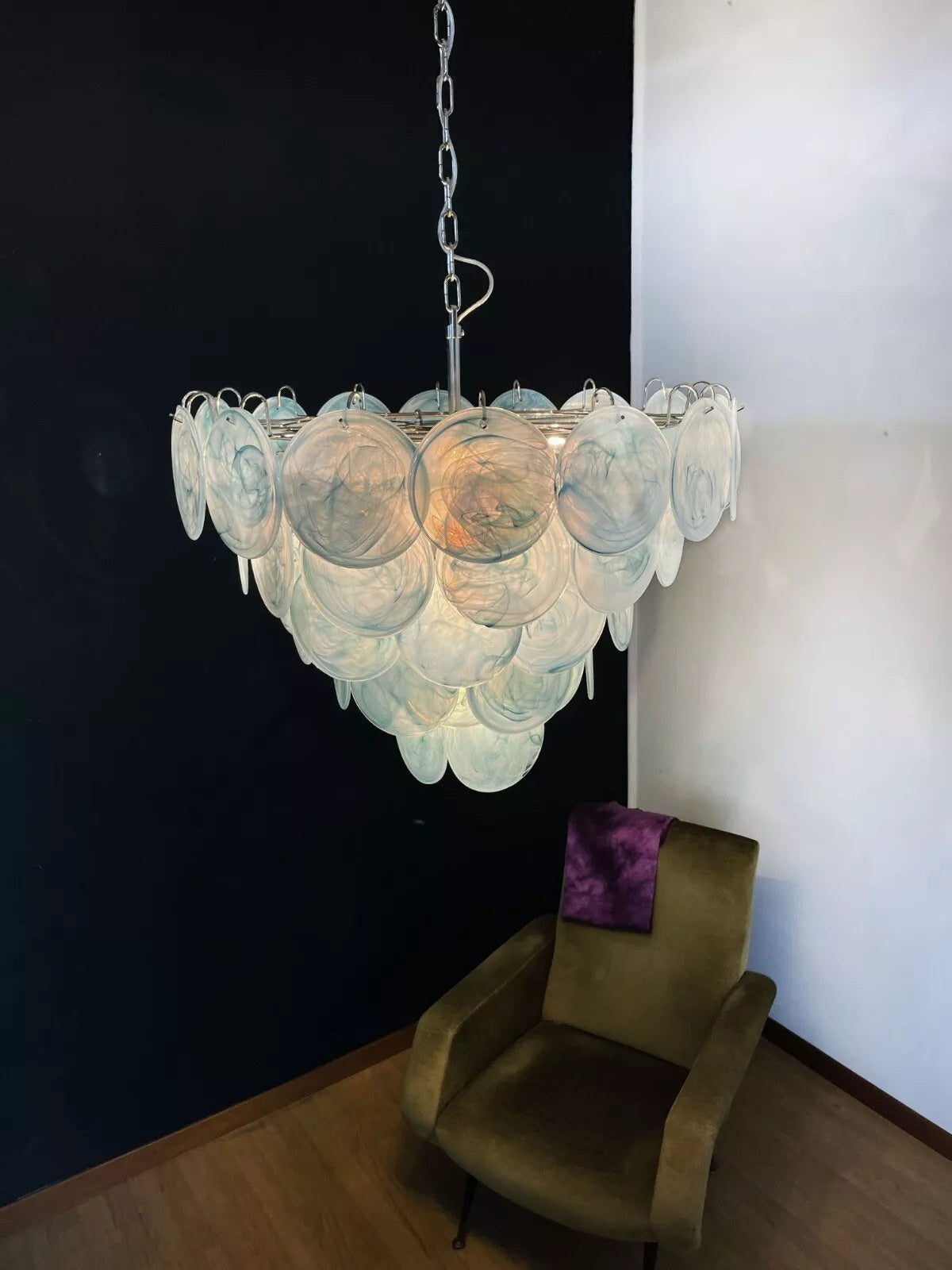 Camisa Murano Glass Chandelier – Hand-Blown Murano-Style Colored Glass Disc Chandelier