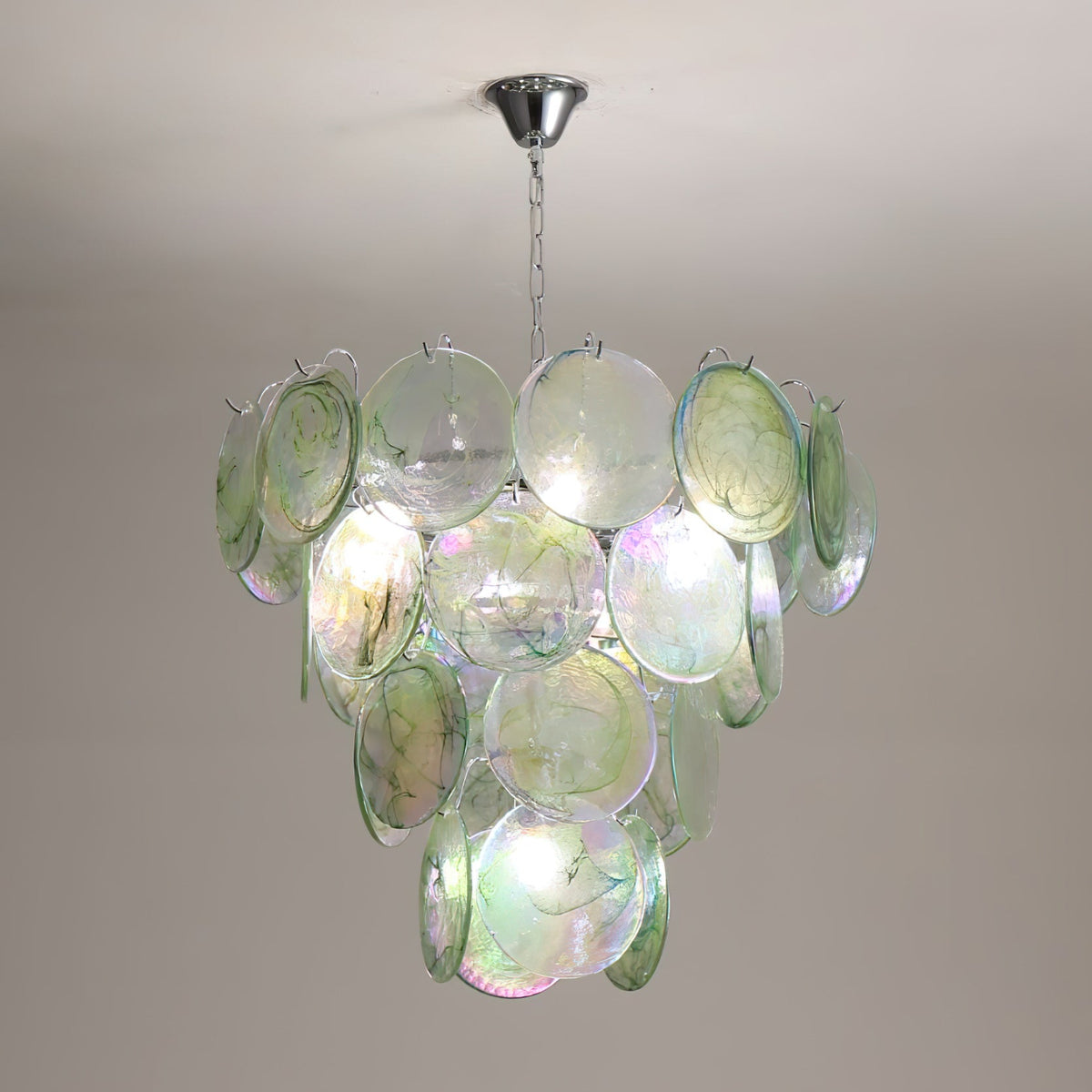 Camisa Murano Glass Chandelier – Hand-Blown Murano-Style Colored Glass Disc Chandelier