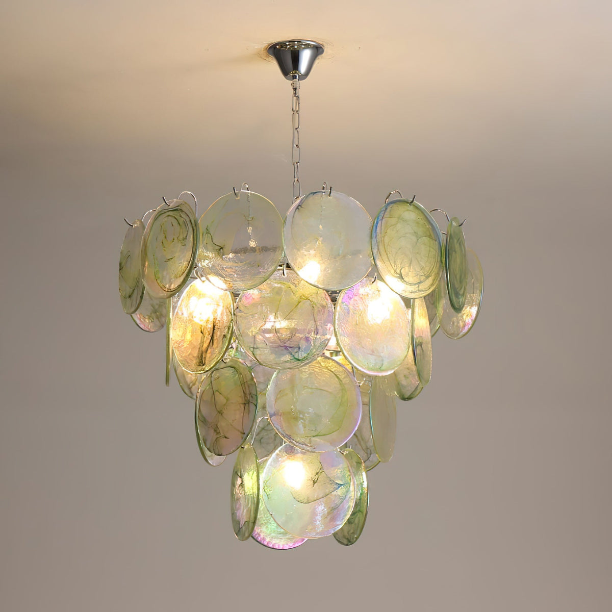 Camisa Murano Glass Chandelier – Hand-Blown Murano-Style Colored Glass Disc Chandelier