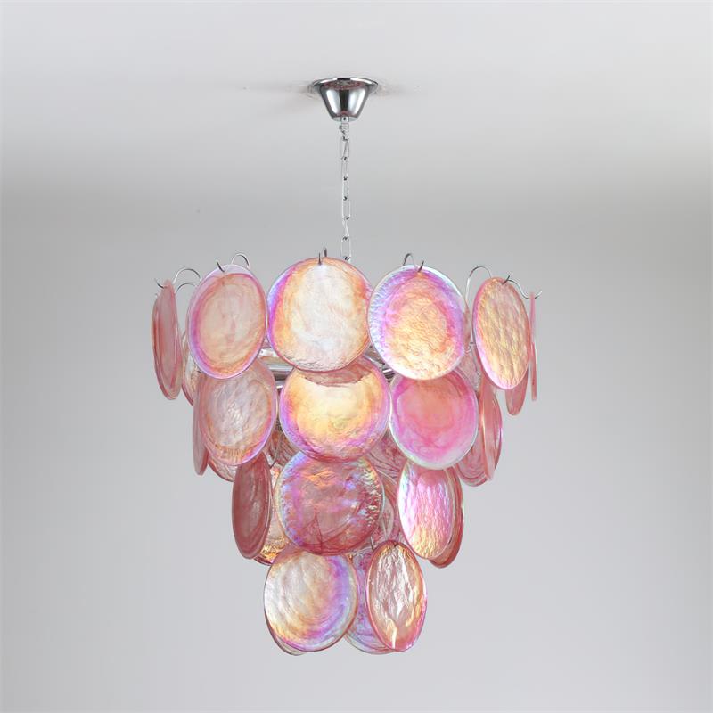 Camisa Murano Glass Chandelier – Hand-Blown Murano-Style Colored Glass Disc Chandelier