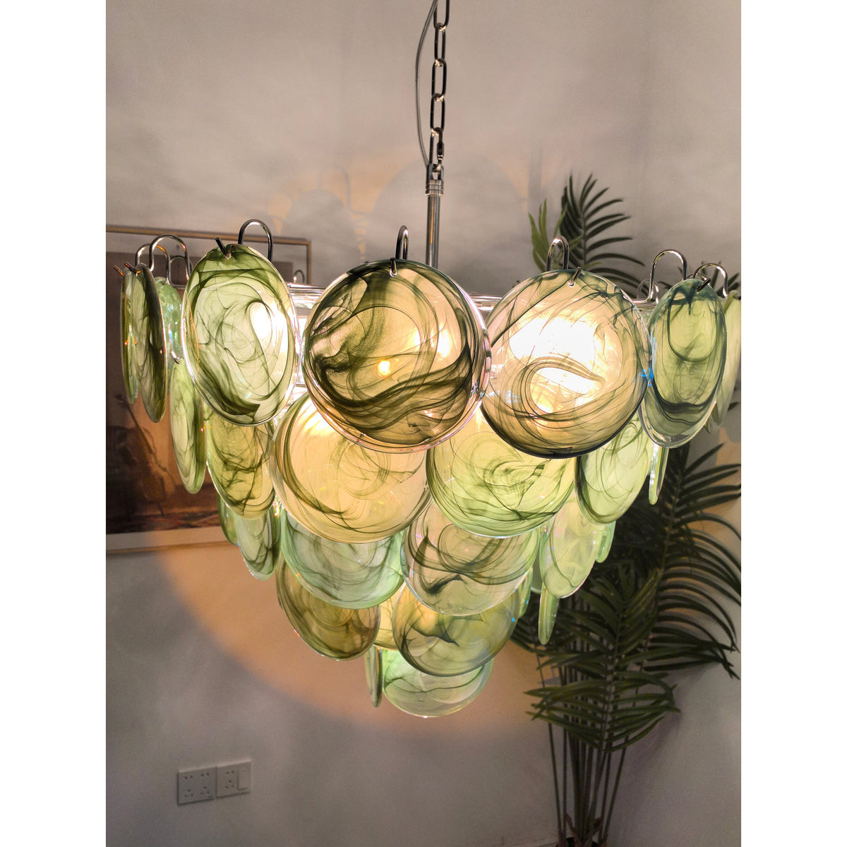 Camisa Murano Glass Chandelier – Hand-Blown Murano-Style Colored Glass Disc Chandelier