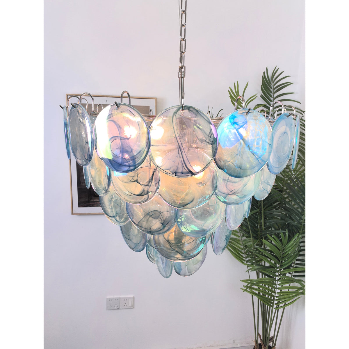 Camisa Murano Glass Chandelier – Hand-Blown Murano-Style Colored Glass Disc Chandelier