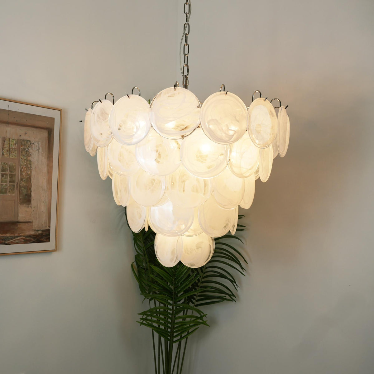Camisa Murano Glass Chandelier – Hand-Blown Murano-Style Colored Glass Disc Chandelier