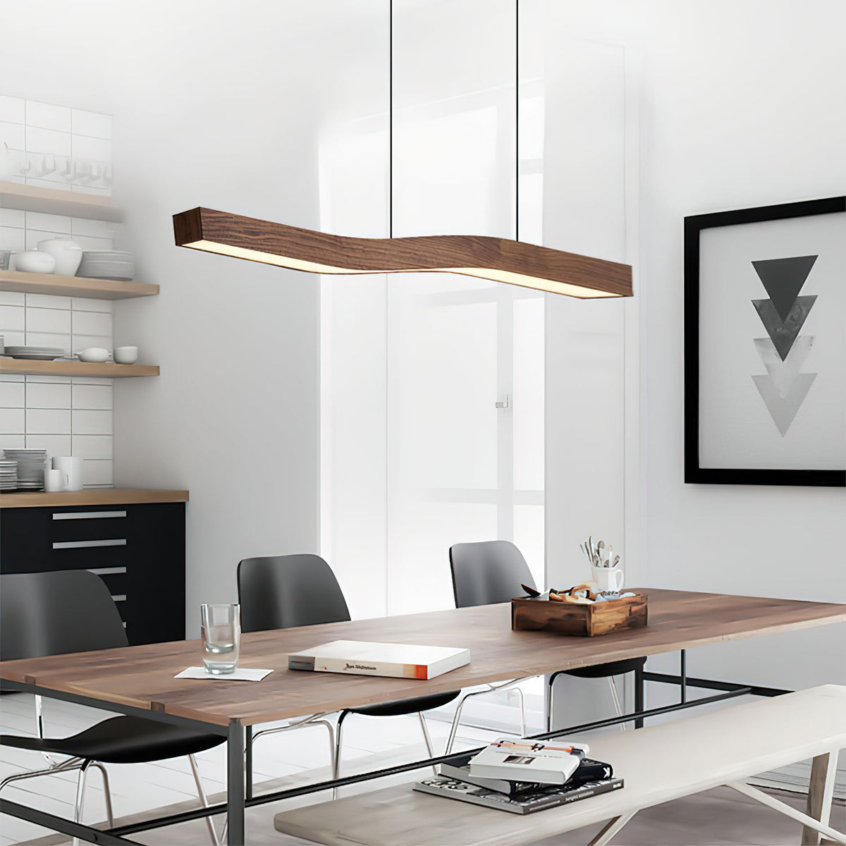 Camur Linear Pendant Light – Sculptural Sweeping Wave Wooden Linear LED Pendant