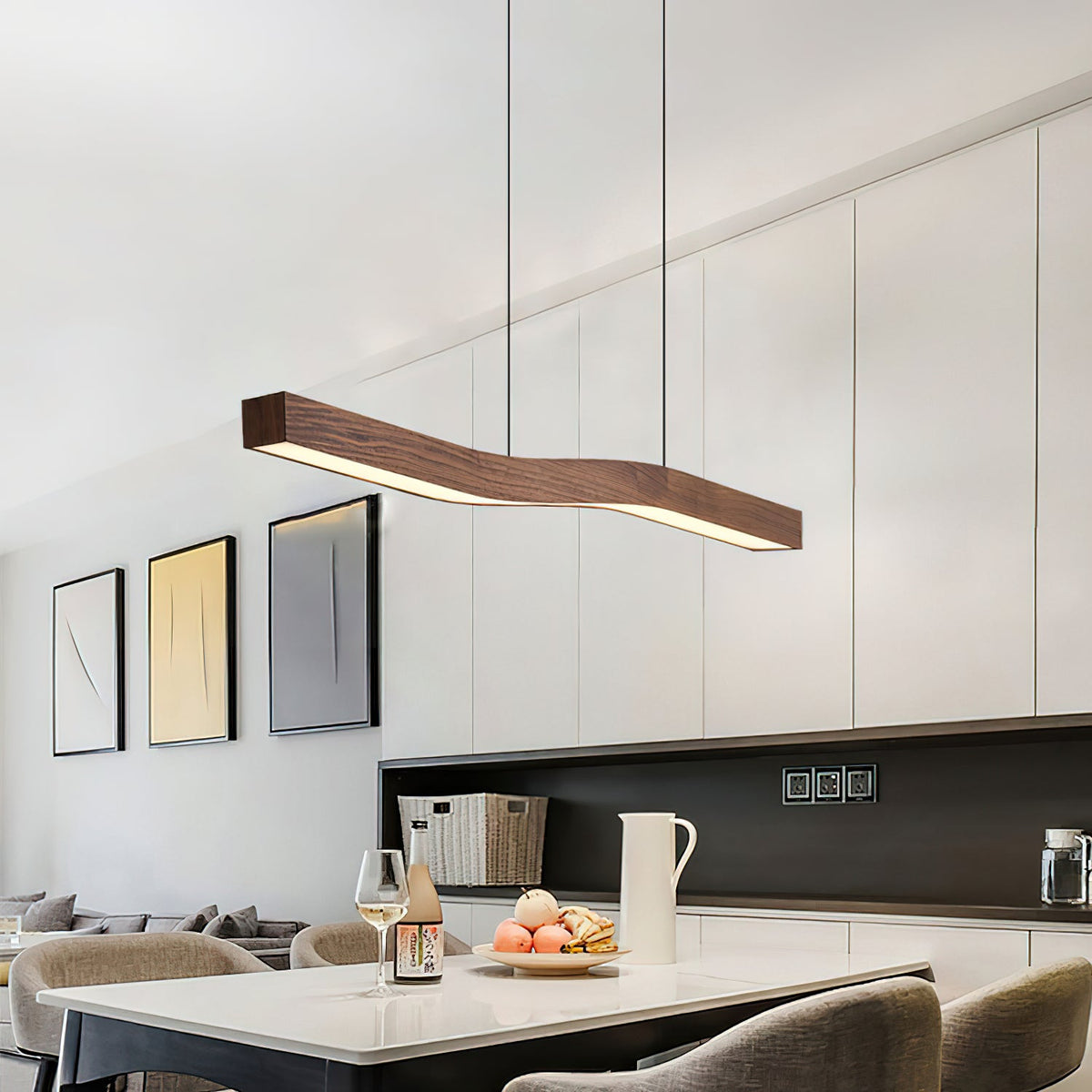 Camur Linear Pendant Light – Sculptural Sweeping Wave Wooden Linear LED Pendant