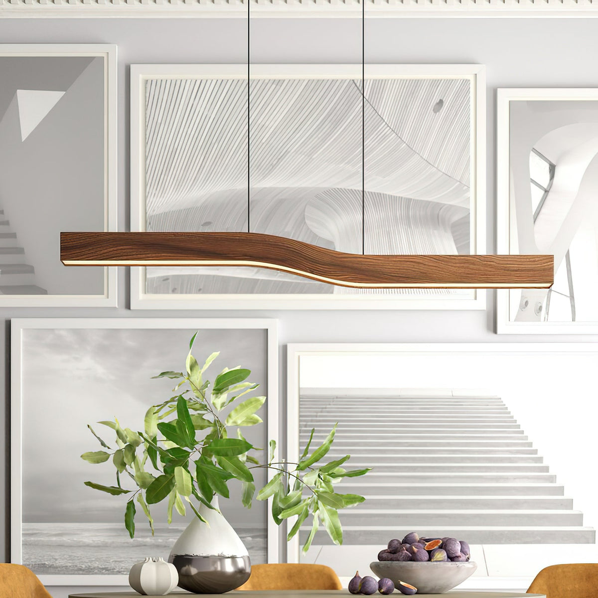Camur Linear Pendant Light – Sculptural Sweeping Wave Wooden Linear LED Pendant