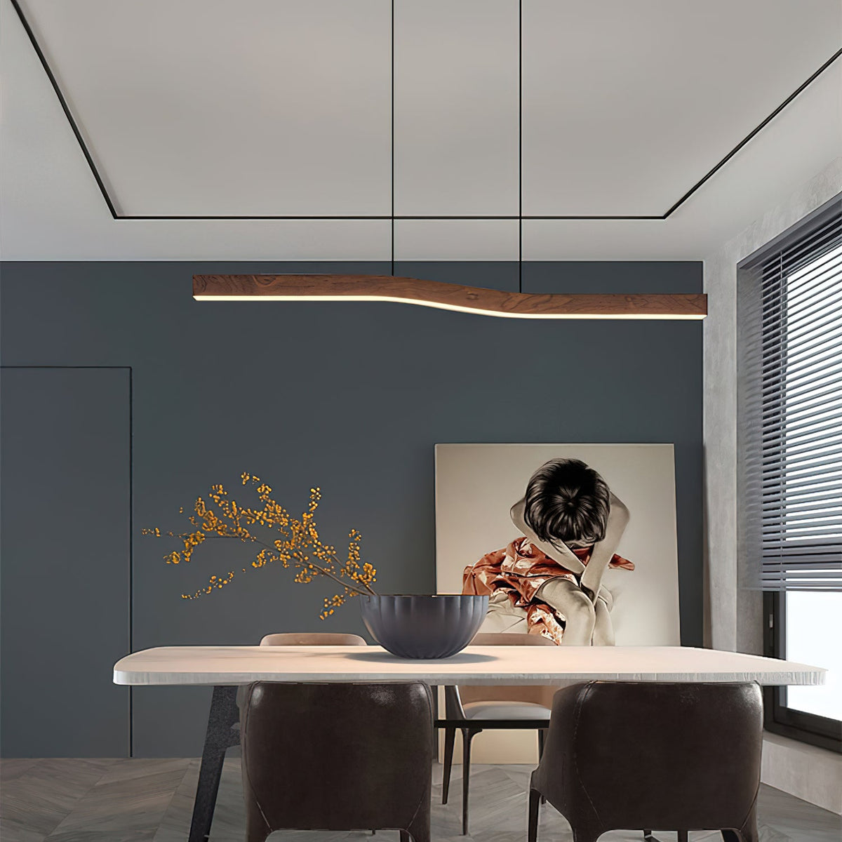 Camur Linear Pendant Light – Sculptural Sweeping Wave Wooden Linear LED Pendant
