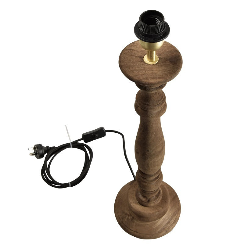 Candela Table Lamp – Turned Wooden Spindle Base & Linen Drum Accent Light
