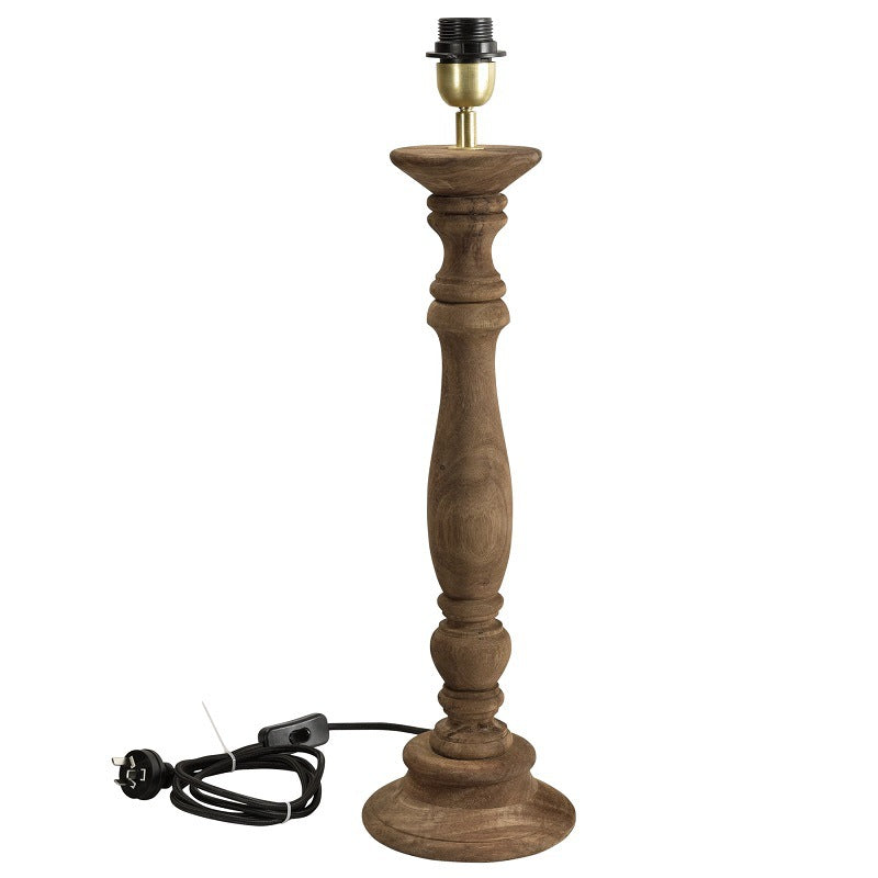 Candela Table Lamp – Turned Wooden Spindle Base & Linen Drum Accent Light