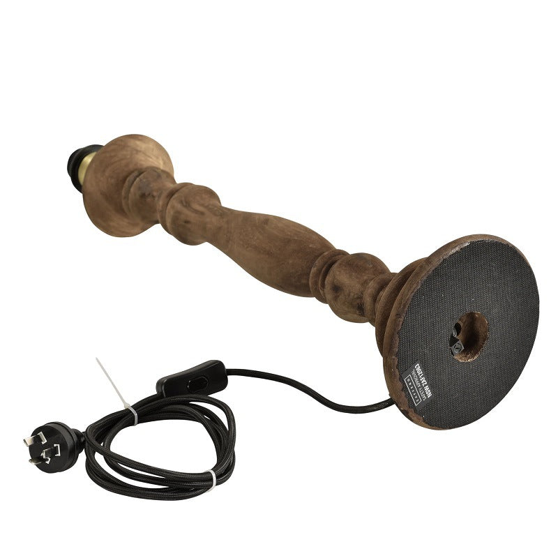 Candela Table Lamp – Turned Wooden Spindle Base & Linen Drum Accent Light