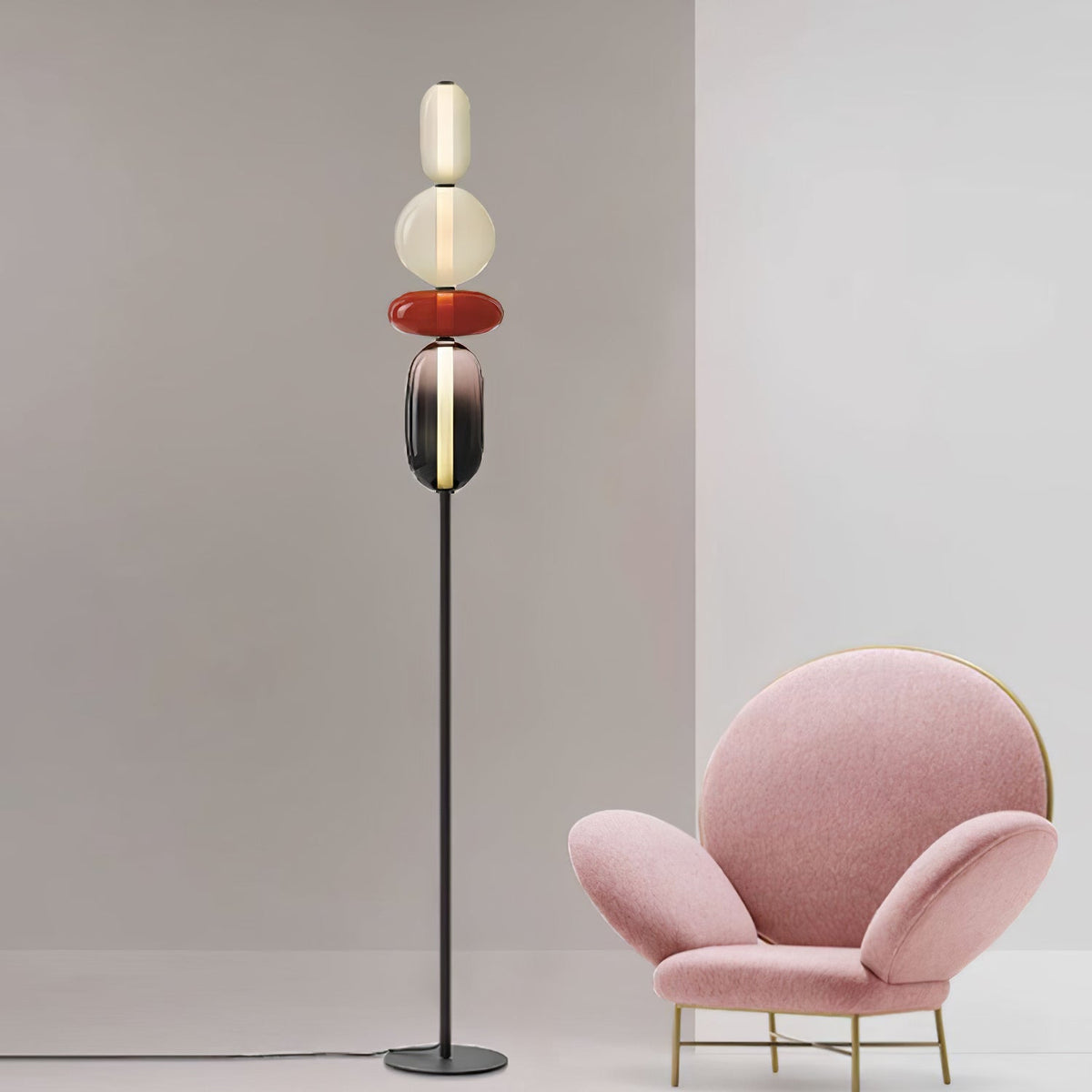 Stained Glass Floor Lamp - Stacked Hand-Blown Art Glass Standing Lamp | Colorful Modern Floor Light