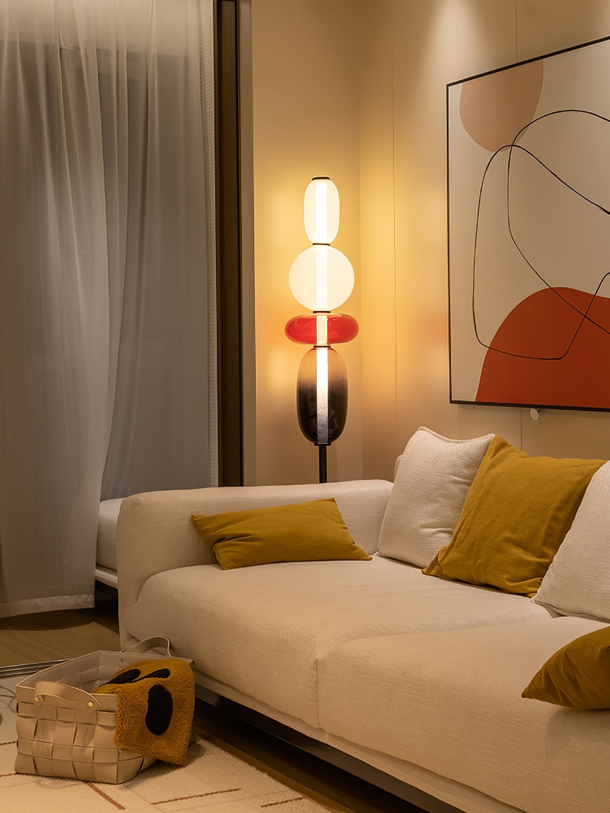 Stained Glass Floor Lamp - Stacked Hand-Blown Art Glass Standing Lamp | Colorful Modern Floor Light