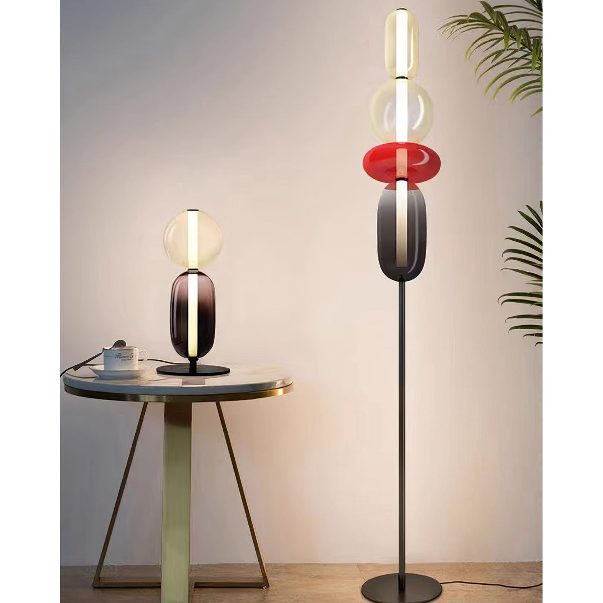 Stained Glass Floor Lamp - Stacked Hand-Blown Art Glass Standing Lamp | Colorful Modern Floor Light