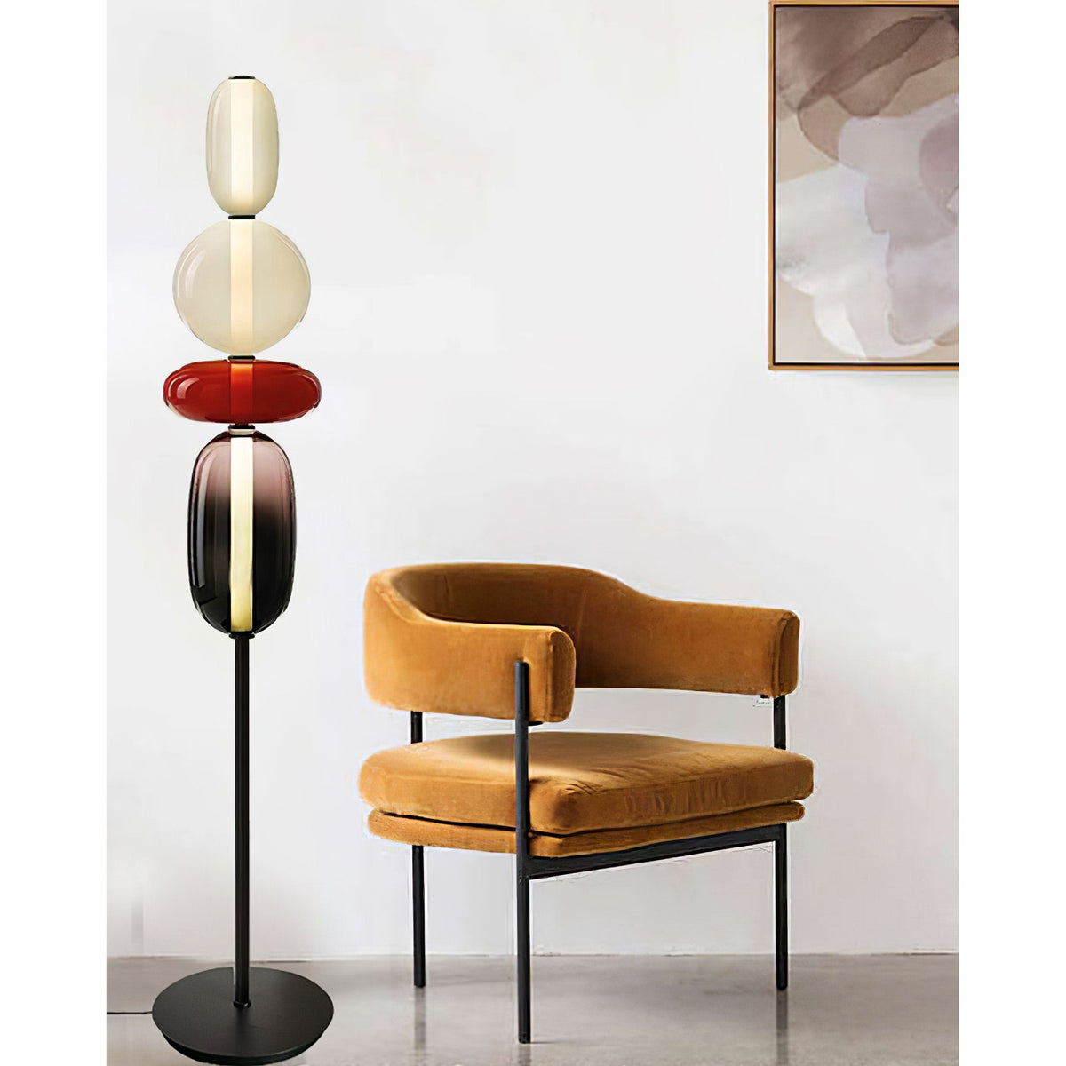 Stained Glass Floor Lamp - Stacked Hand-Blown Art Glass Standing Lamp | Colorful Modern Floor Light