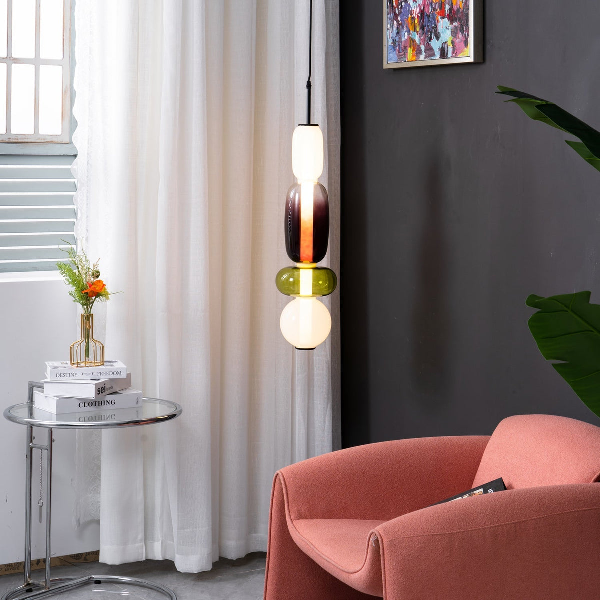 Stained Glass Pendant Lamp - Stacked Hand-Blown Art Glass Pendant | Custom Colorful LED Hanging Light