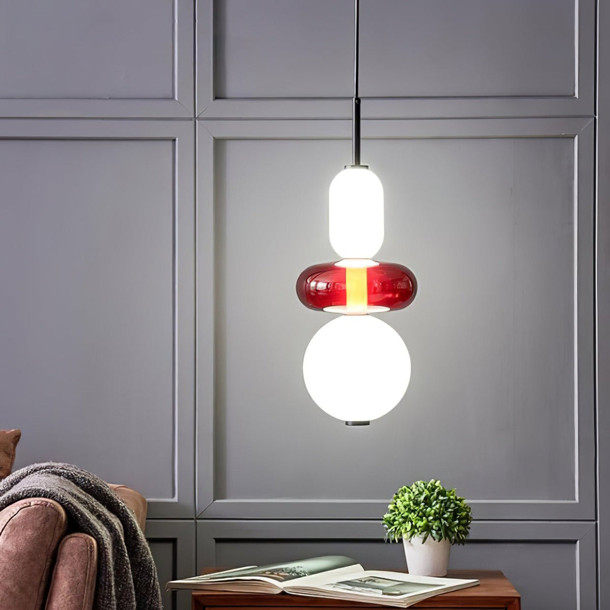 Stained Glass Pendant Lamp - Stacked Hand-Blown Art Glass Pendant | Custom Colorful LED Hanging Light