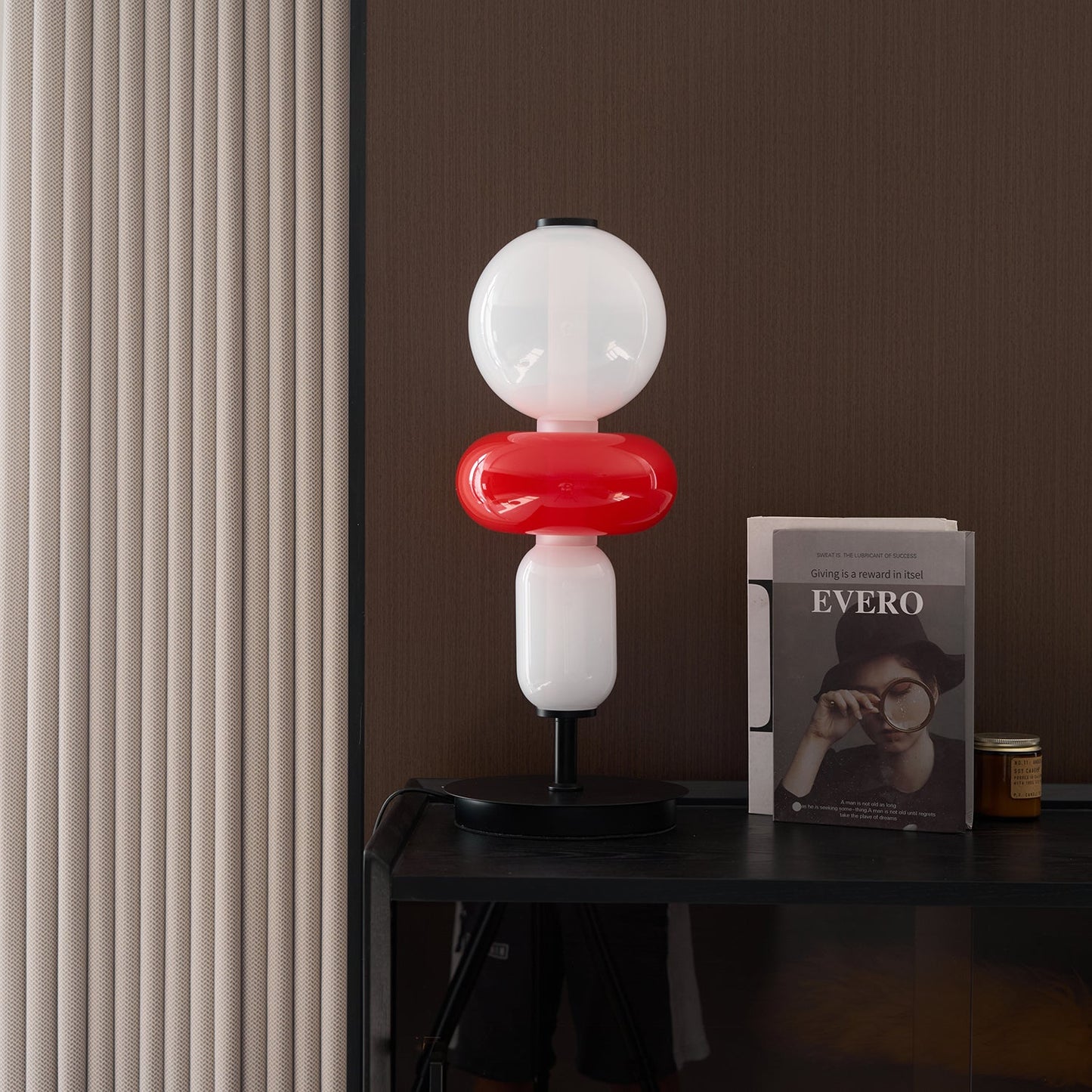 Stained Glass Table Lamp - Candied Colorful Hand-Blown Glass Accent Light | Modern Remote Dimming LED Desk Lamp