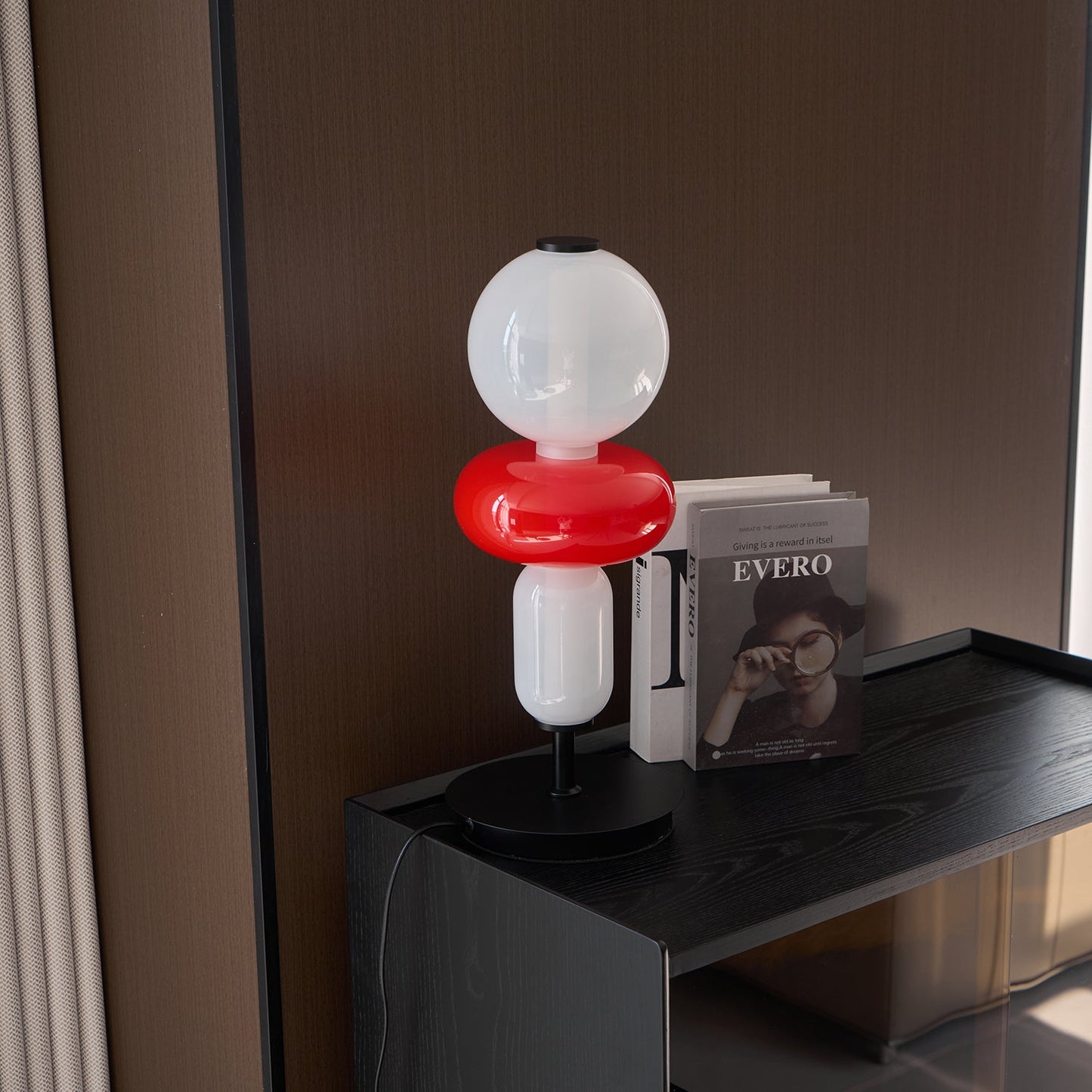 Stained Glass Table Lamp - Candied Colorful Hand-Blown Glass Accent Light | Modern Remote Dimming LED Desk Lamp