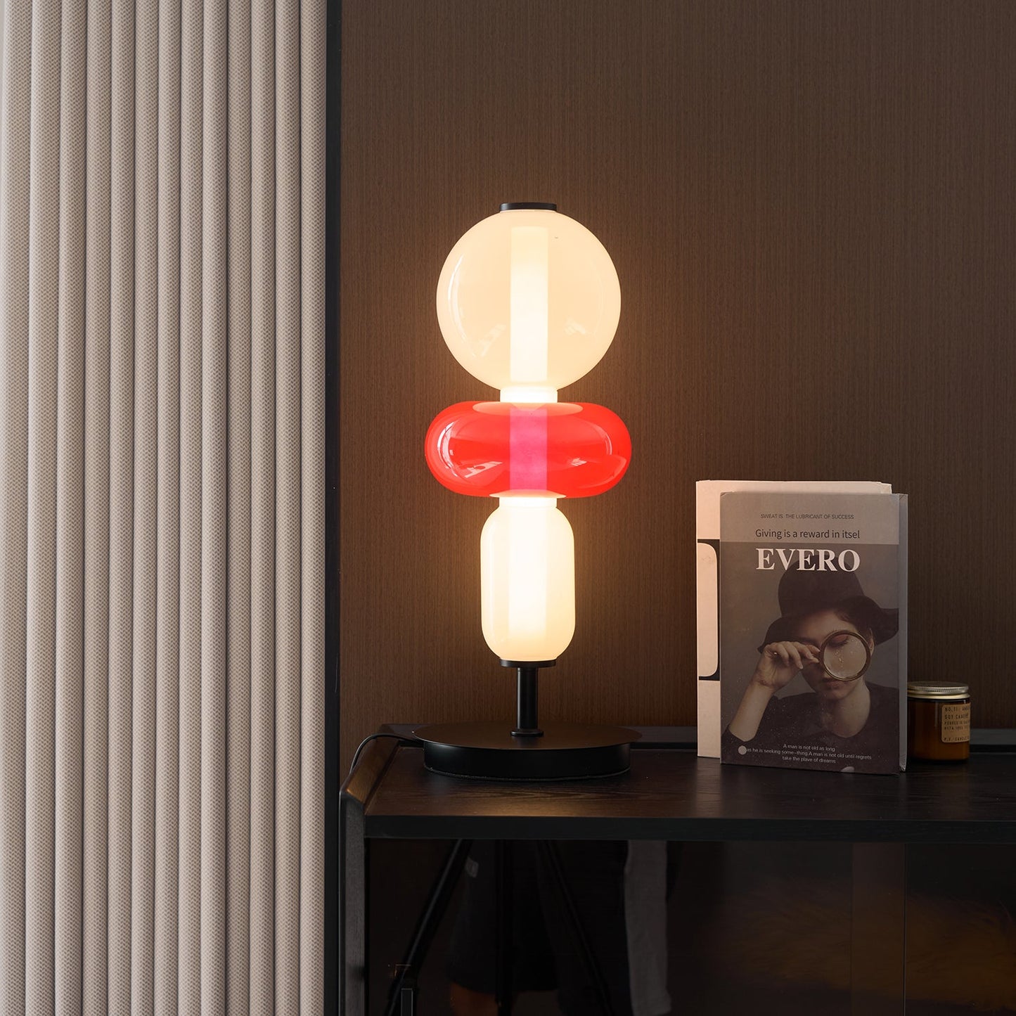 Stained Glass Table Lamp - Candied Colorful Hand-Blown Glass Accent Light | Modern Remote Dimming LED Desk Lamp