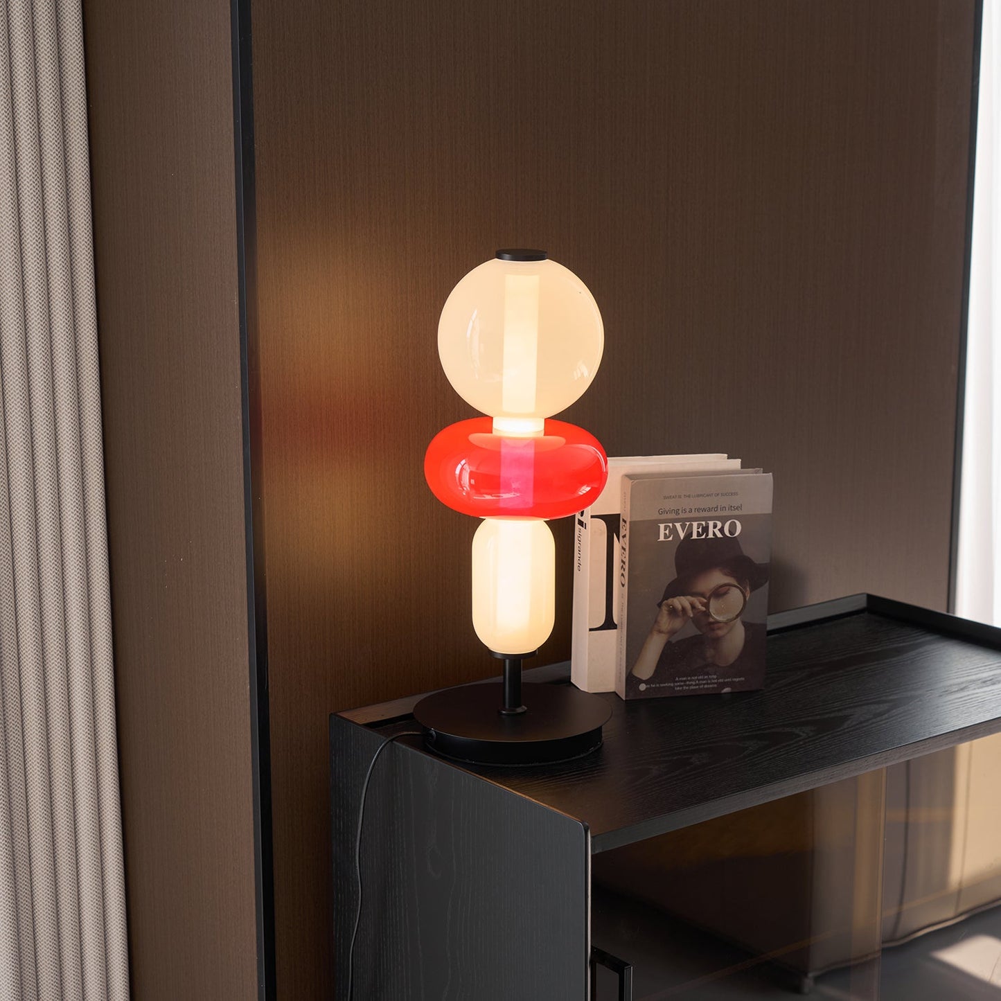 Stained Glass Table Lamp - Candied Colorful Hand-Blown Glass Accent Light | Modern Remote Dimming LED Desk Lamp