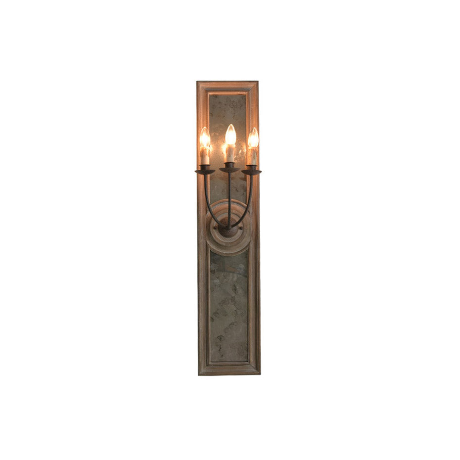 Candle 3-Light Mirrored Sconce – American Country Retro Wooden Mirrored Wall Sconce