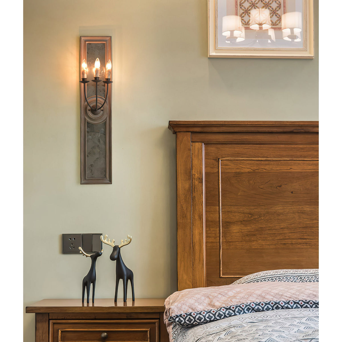 Candle 3-Light Mirrored Sconce – American Country Retro Wooden Mirrored Wall Sconce