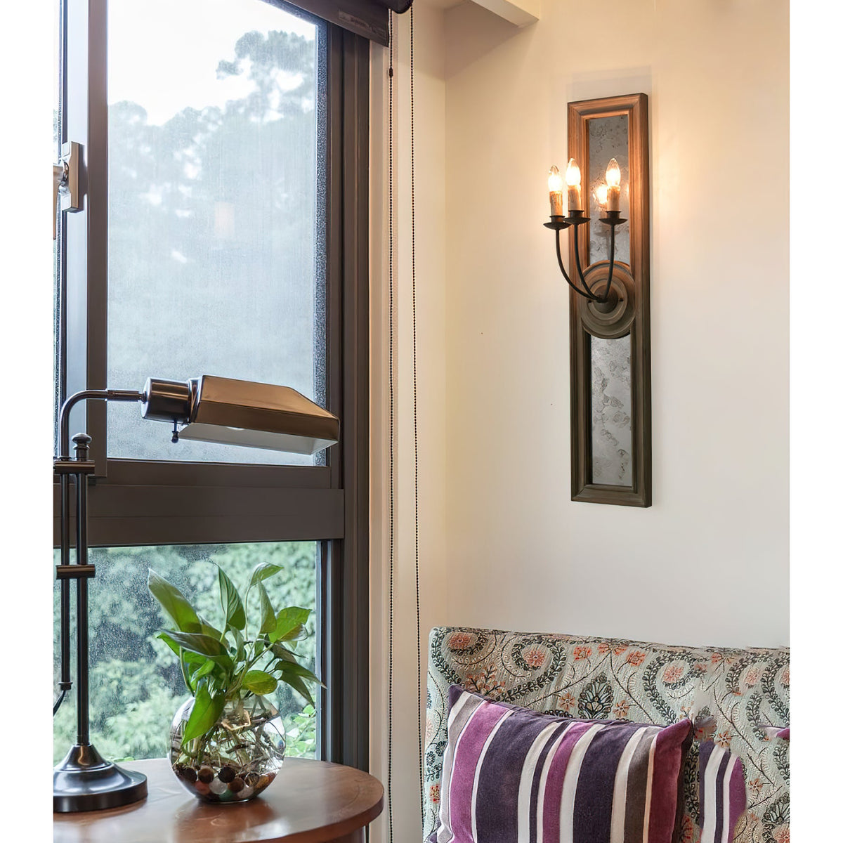 Candle 3-Light Mirrored Sconce – American Country Retro Wooden Mirrored Wall Sconce