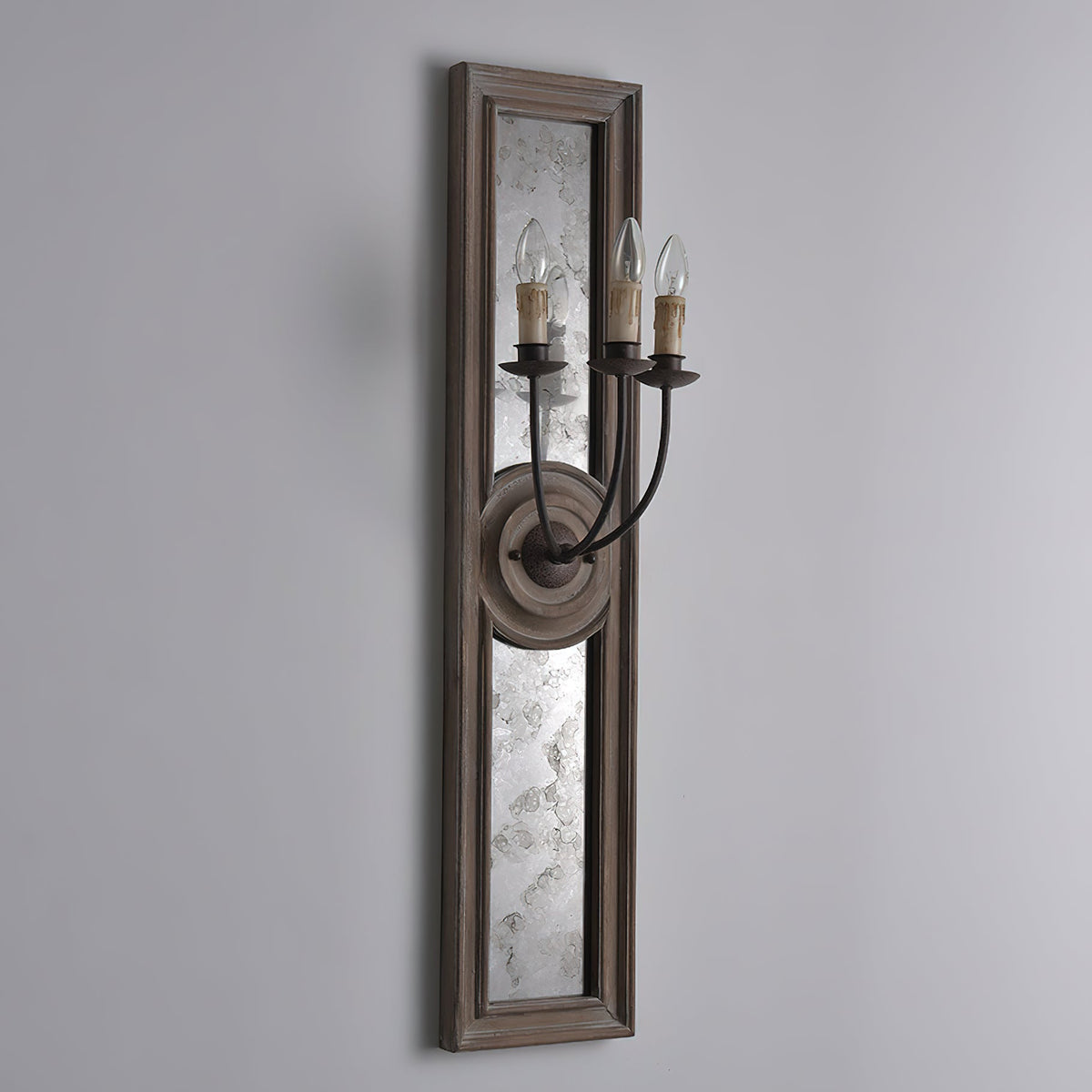 Candle 3-Light Mirrored Sconce – American Country Retro Wooden Mirrored Wall Sconce