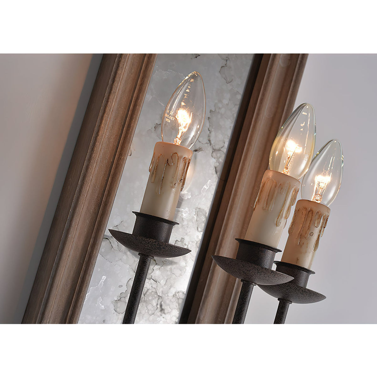 Candle 3-Light Mirrored Sconce – American Country Retro Wooden Mirrored Wall Sconce