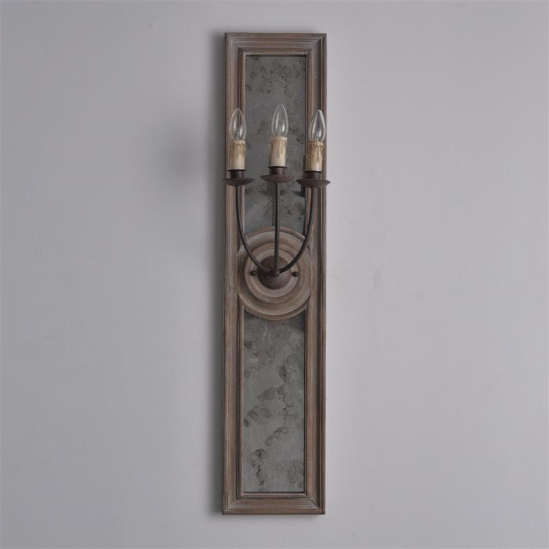 Candle 3-Light Mirrored Sconce – American Country Retro Wooden Mirrored Wall Sconce