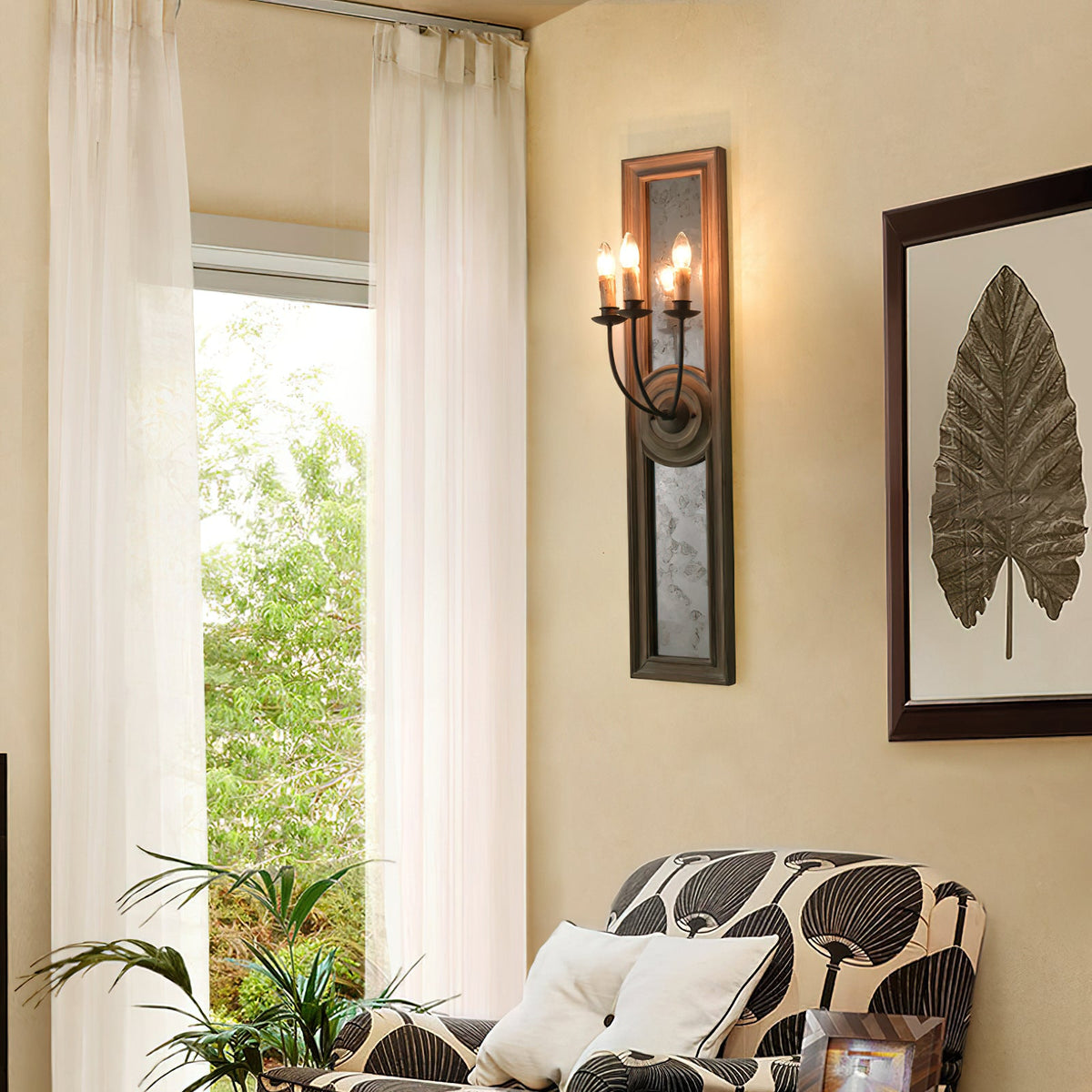 Candle 3-Light Mirrored Sconce – American Country Retro Wooden Mirrored Wall Sconce