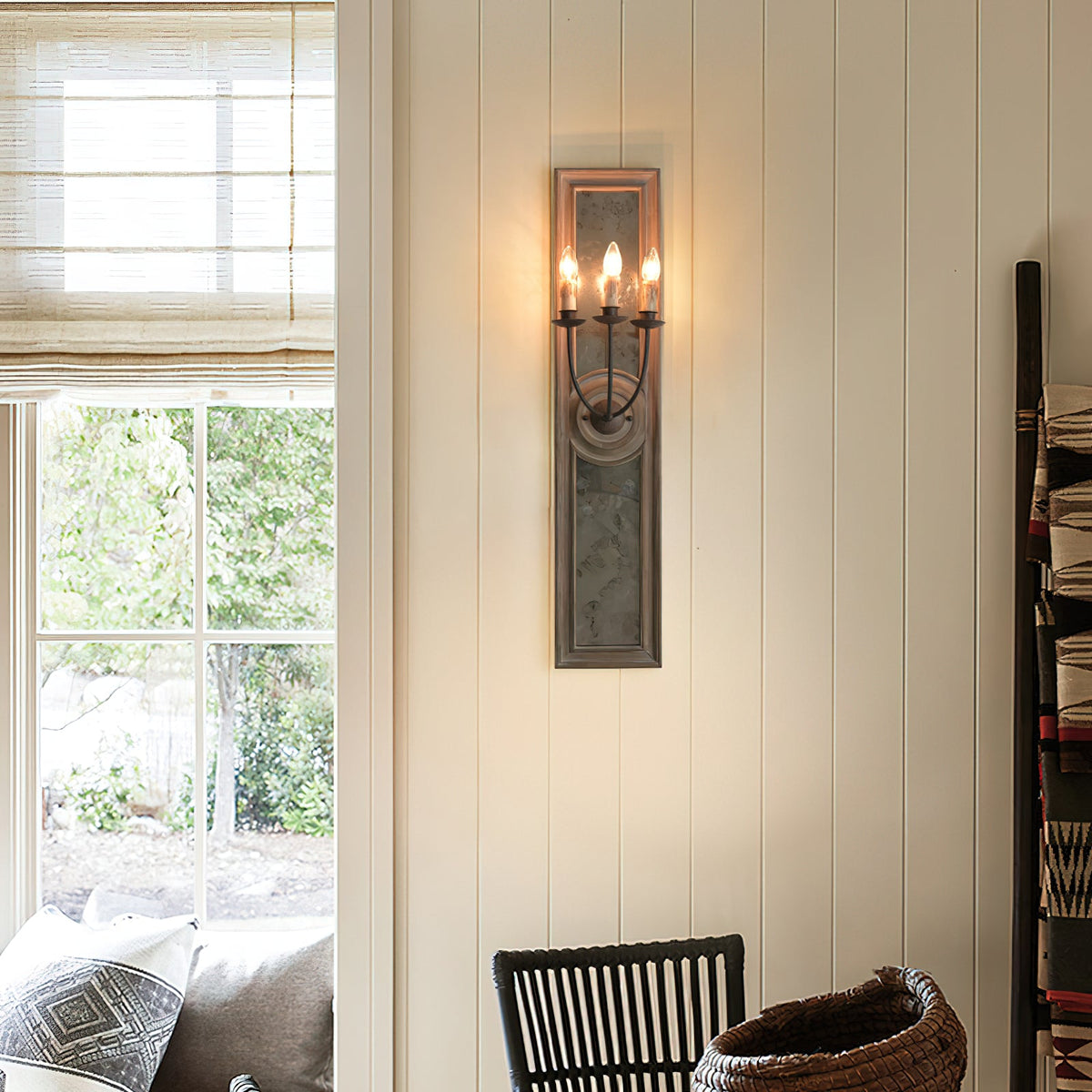 Candle 3-Light Mirrored Sconce – American Country Retro Wooden Mirrored Wall Sconce