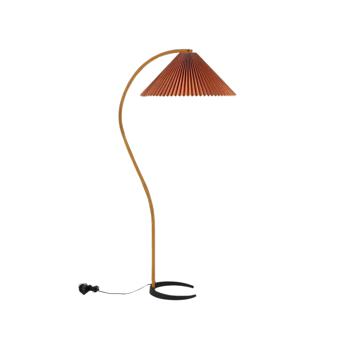 Caprani Floor Lamp – 1970s Scandinavian Bentwood & Pleated Linen Floor Lamp