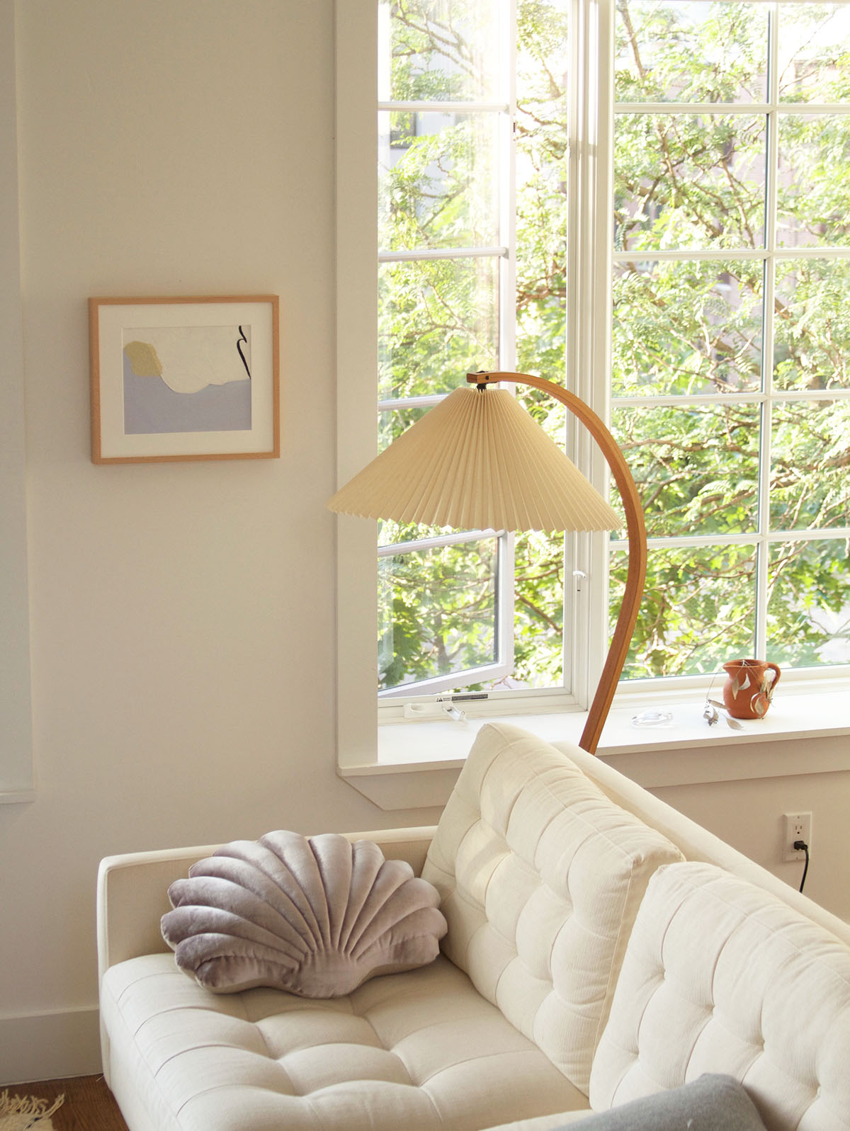 Caprani Floor Lamp – 1970s Scandinavian Bentwood & Pleated Linen Floor Lamp