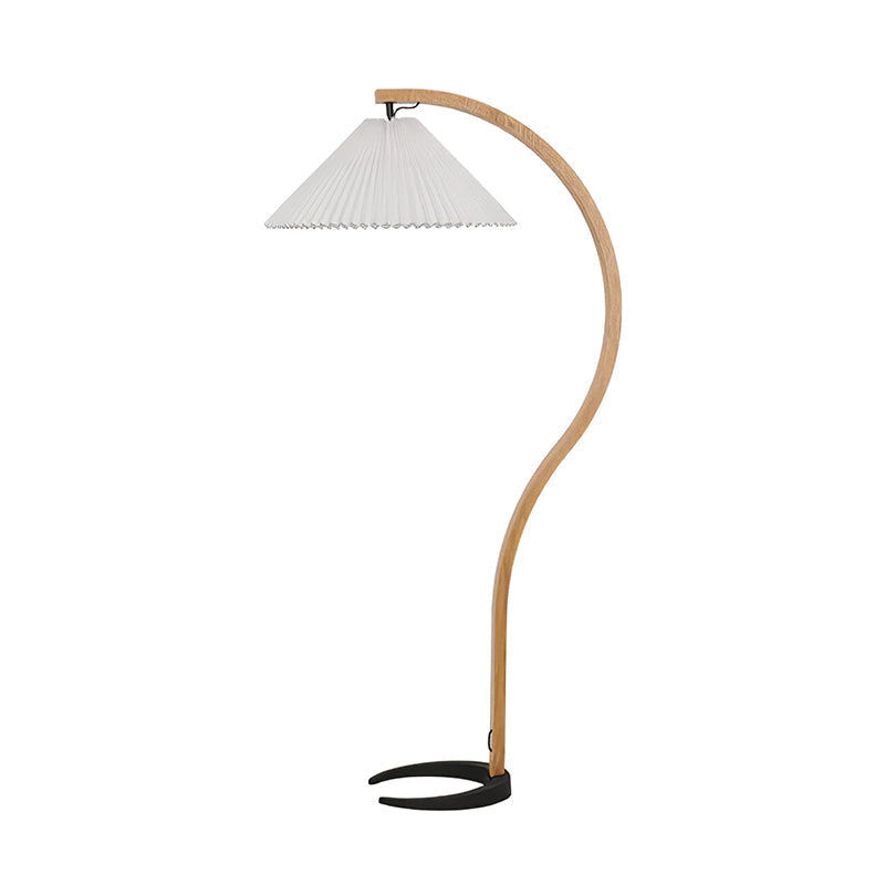 Caprani Floor Lamp – 1970s Scandinavian Bentwood & Pleated Linen Floor Lamp