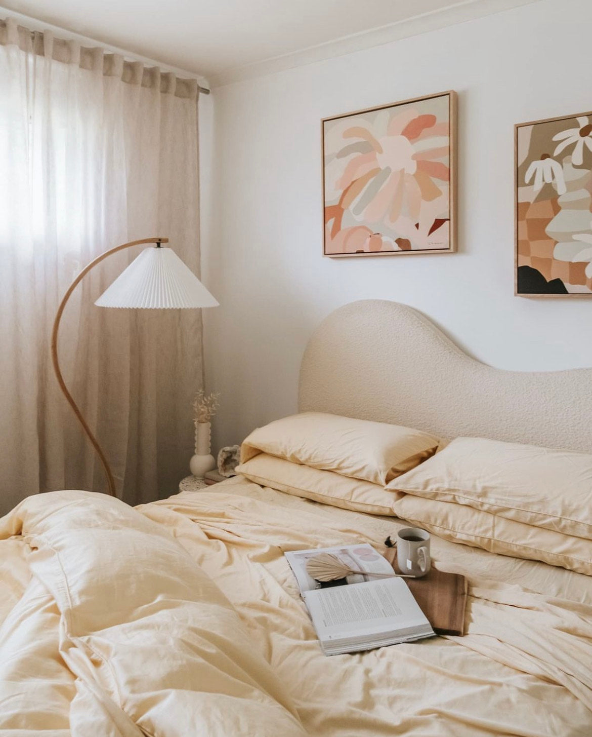 Caprani Floor Lamp – 1970s Scandinavian Bentwood & Pleated Linen Floor Lamp