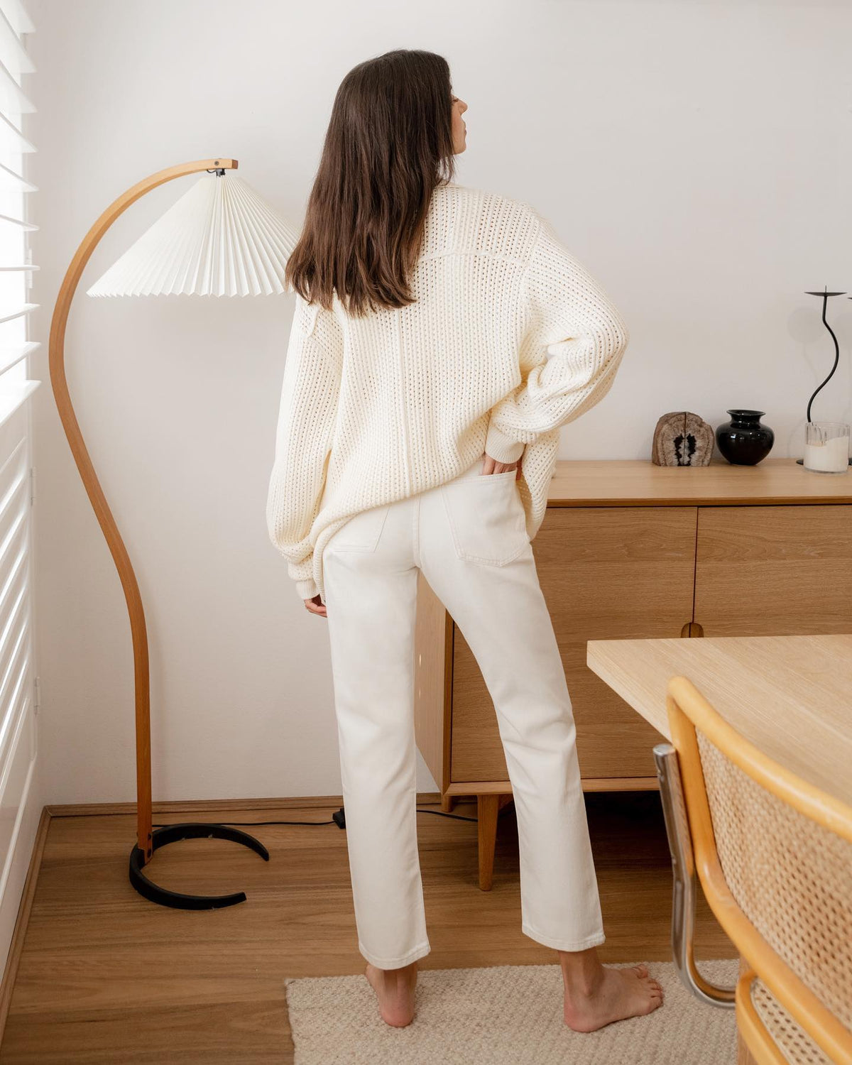Caprani Floor Lamp – 1970s Scandinavian Bentwood & Pleated Linen Floor Lamp