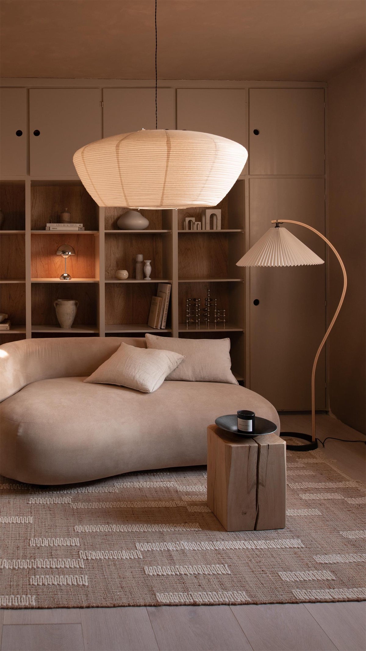 Caprani Floor Lamp – 1970s Scandinavian Bentwood & Pleated Linen Floor Lamp