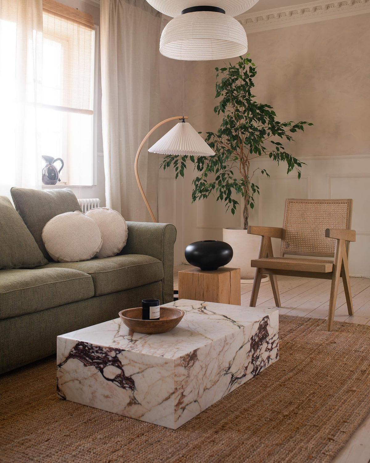 Caprani Floor Lamp – 1970s Scandinavian Bentwood & Pleated Linen Floor Lamp