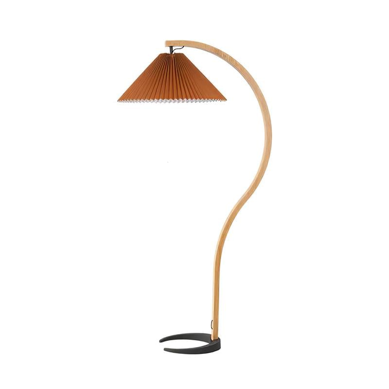 Caprani Floor Lamp – 1970s Scandinavian Bentwood & Pleated Linen Floor Lamp