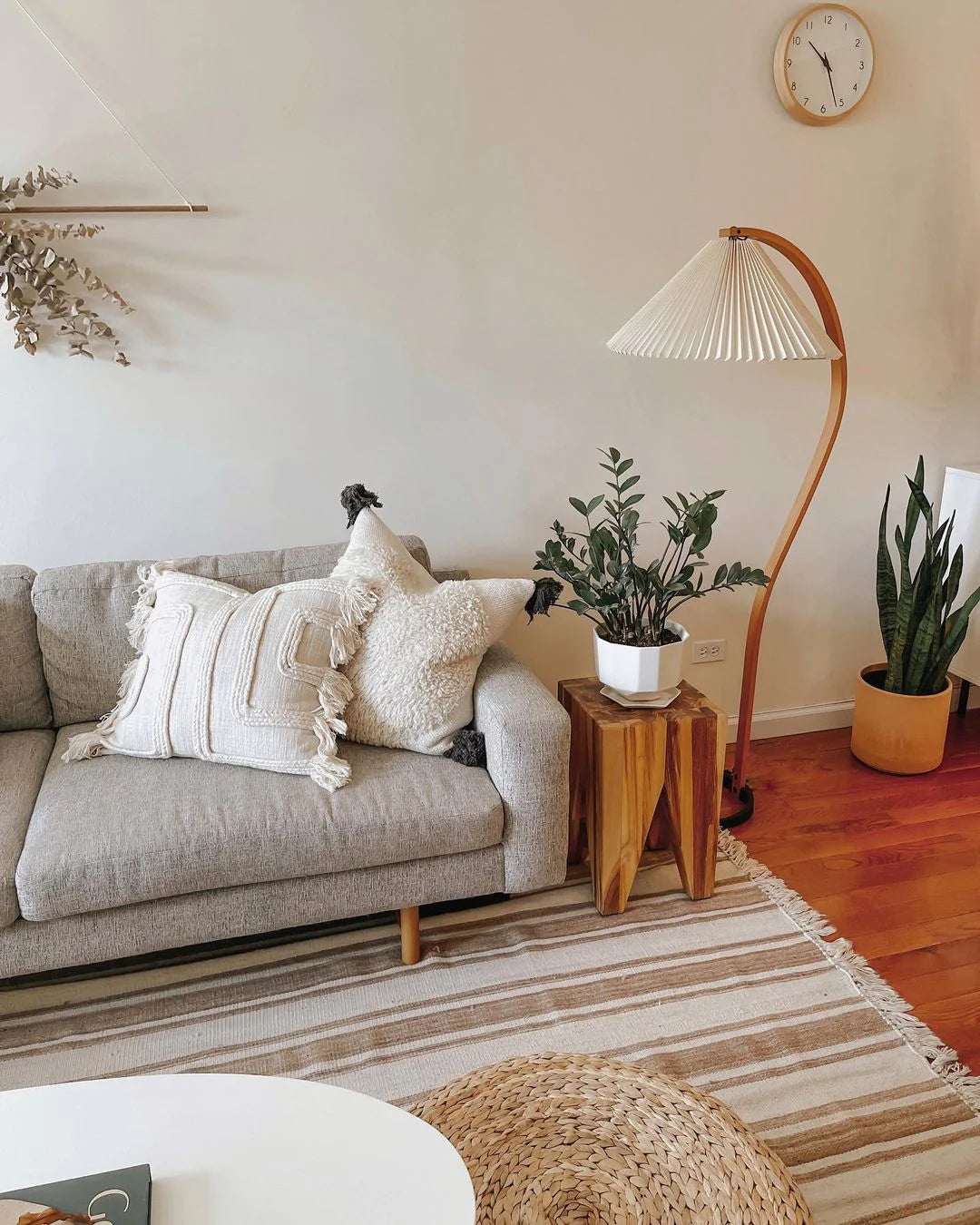 Caprani Floor Lamp – 1970s Scandinavian Bentwood & Pleated Linen Floor Lamp