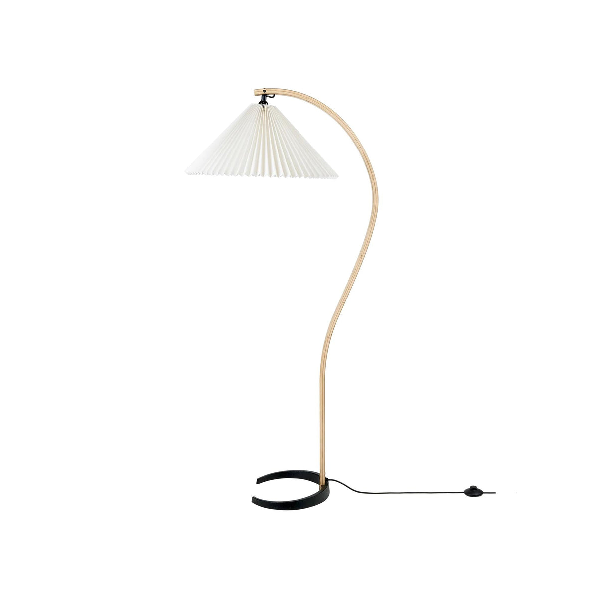 Caprani Floor Lamp – 1970s Scandinavian Bentwood & Pleated Linen Floor Lamp