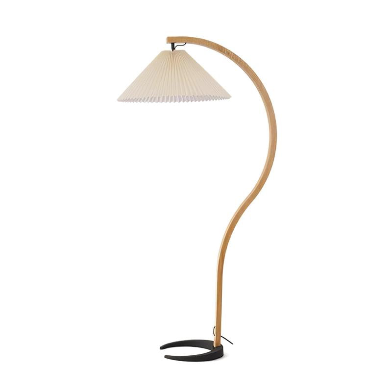 Caprani Floor Lamp – 1970s Scandinavian Bentwood & Pleated Linen Floor Lamp