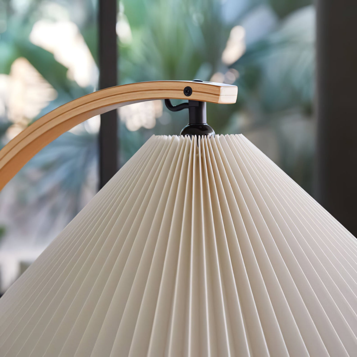 Caprani Floor Lamp – 1970s Scandinavian Bentwood & Pleated Linen Floor Lamp