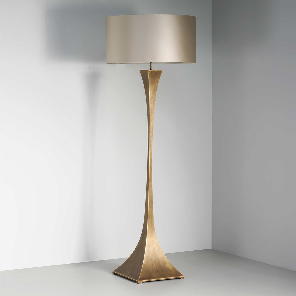 Capricorn Floor Lamp – Sculptural Antique Brass & Fabric Shade Floor Lamp