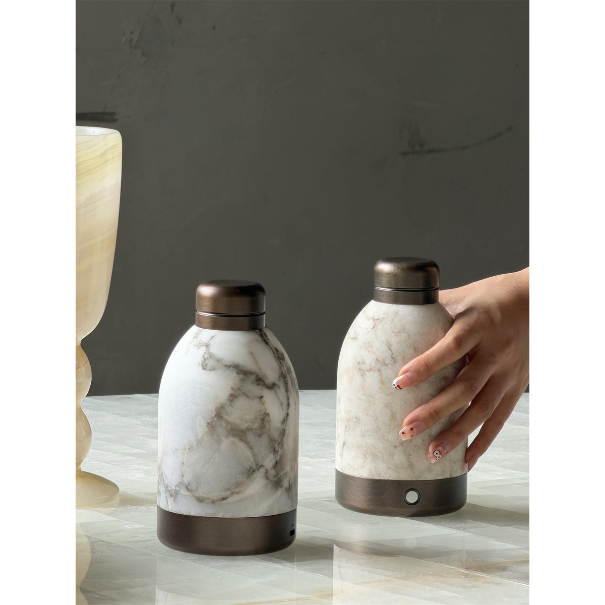 Capsule Marble Table Lamp (Built-in Battery) – Cordless Alabaster & Marble Rechargeable Accent Light