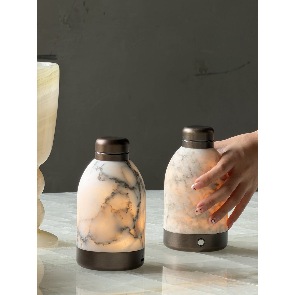 Capsule Marble Table Lamp (Built-in Battery) – Cordless Alabaster & Marble Rechargeable Accent Light